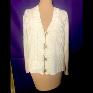 Chicos white Crochet long sleeve heavy knits size 1 sweater